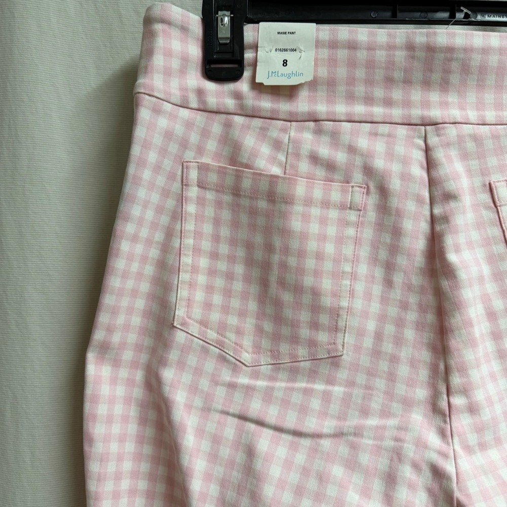 NWT J.McLaughlin Masie Pants Pink White Gingham Check Slim Ankle Trousers 8 - Picture 7 of 9
